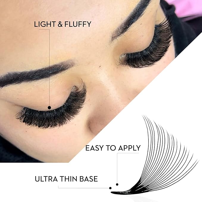 One V Salon, 1000 Loose Professional Use Premade Fans Eyelash Extensions, C Curl Volume Lashes, 10D 14D 20D-0.05 Thickness, 9-16mm Fluffy Handmade Fan Mixed Tray