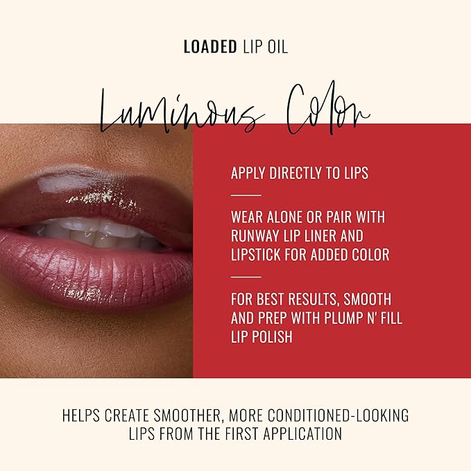 Runway Rogue Loaded Lip Oil, Hydrating and Plumping Glass-Shine Lip Oil with Tri-Peptide Formula, Midnight Merlot Shine, ‘Drama Queen’