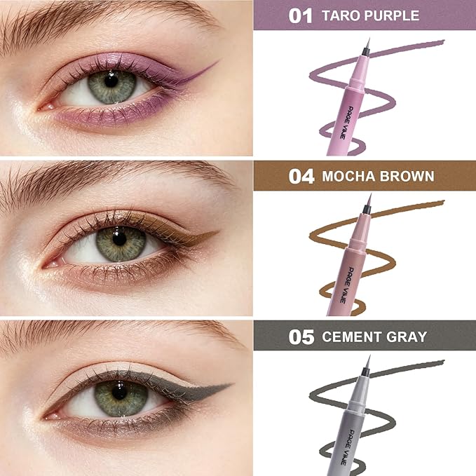 Ultra Fine Liquid Eyeliner Pen - Formula for Mature Women, Slim Precision Tip for Winged & Inner Corner, Waterproof Smudge-Proof, Quick-Drying & Long-Lasting #05 Cement Gray