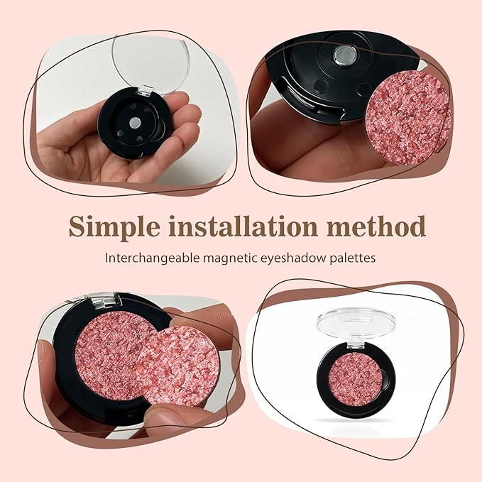 Refillable Eyeshadow Palette - Matte/Glitter/Duo-Chrome Pressed Powder & Cream Formula, Neutral/Shimmer/Smokey Multichrome, Travel-Friendly Iron Pan Refills (Glitter, D81)