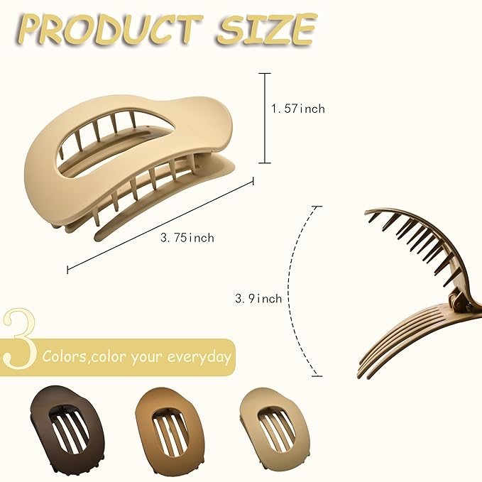 Flat Claw Clips for Women, Large Duckbill French Hair Clips, 6 Pack Non-Slip Matte Hair Accessories for Thick & Thin Hair