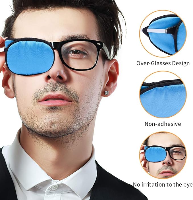 eZAKKA Eye Patches for Adults, Eye Patch for Glasses Silk Patch for Lazy Eye Amblyopia Strabismus and After Surgery (Navy Blue+Black)