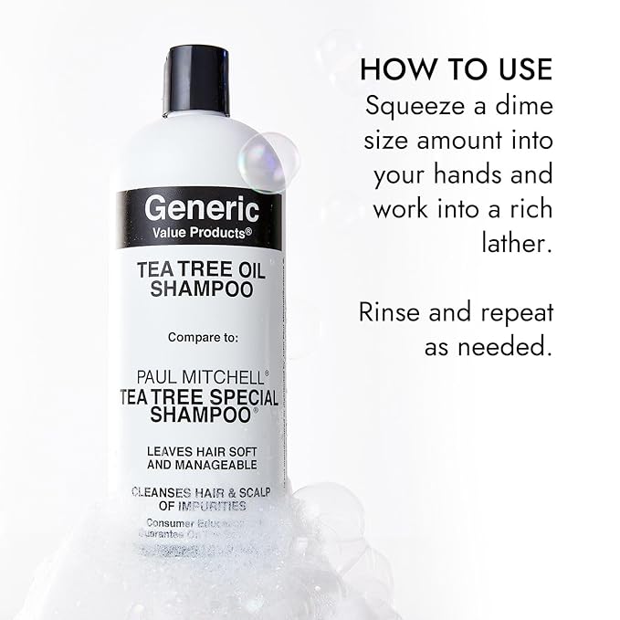 Generic Value Products Tea Tree Oil Shampoo, Leaves Hair Soft and Manageable, Leaves Scalp Clean and Tingling, Adds Vitality and Luster, 16 oz.