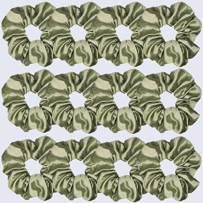Sufermoe 12 Pcs Soft Satin Silk Hair Scrunchies, 4.5 Inch, Light Gray Green, Hair Ties for Women and Girls, Hair Accessories