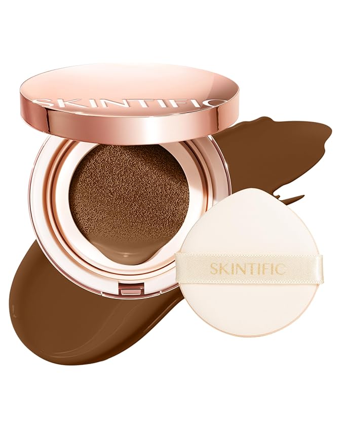 SKINTIFIC Full Coverage Cushion Foundation #45W Chestnut| Satin Glow Finish, Oil-Control & Waterproof, Buildable Tattoo Cover Cushion for All Skin Types