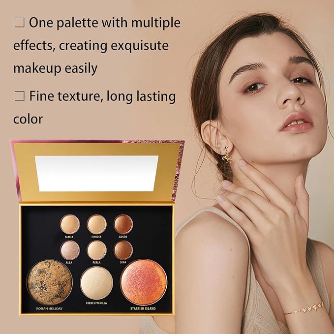 K'APEINE All in One Baked Makeup Palette, Eyeshadow, Blush Highlighter & Bronzer Face Kit Neutral Tones Baked Powder with Matte Shimmer Finish Hign Pigment Full Face Makeup Gift Set for Women-01#