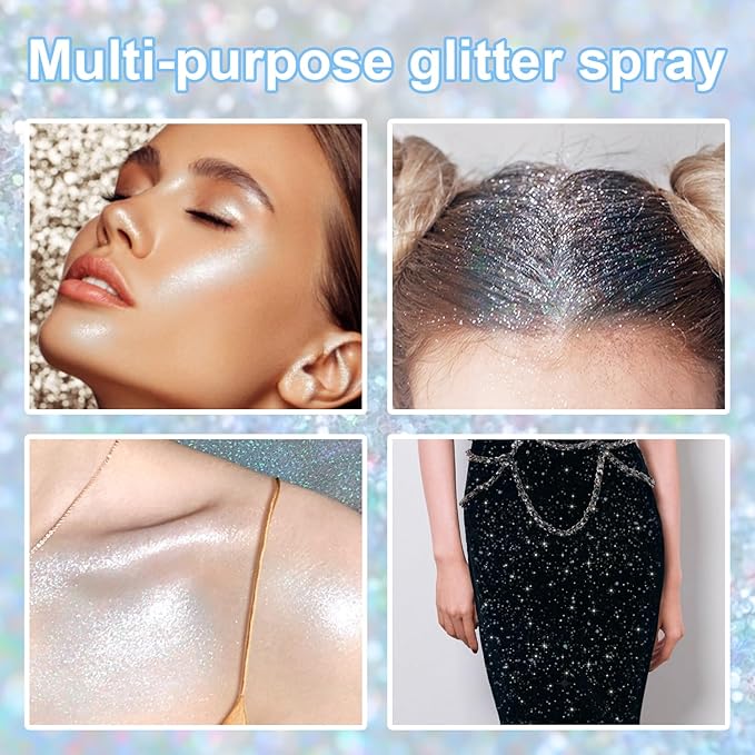Hair and Body Glitter Spray, Glint-Rainbow Hair Glitter Extra Fine Face Shimmer Powder for Clothes, Festival Loose Sparkle Powder for Rave Clothes Nail Art Easter Halloween Crafts (Glint-Rainbow)