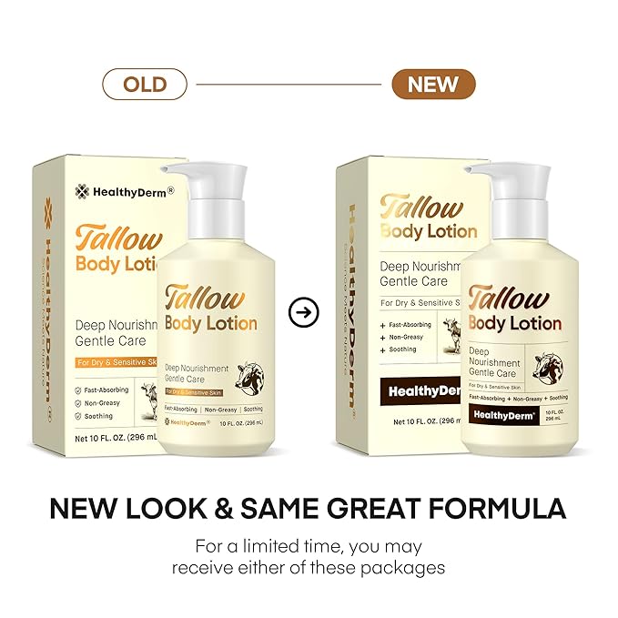Beef Tallow Body Lotion for Skin: Grass-Fed Daily Moisturizing Cream for Dry, Mature & Crepey Skin, Fast-Absorbing, Non-Greasy, Fragrance-Free Moisturizer with Aloe & Shea Butter, 10 fl oz