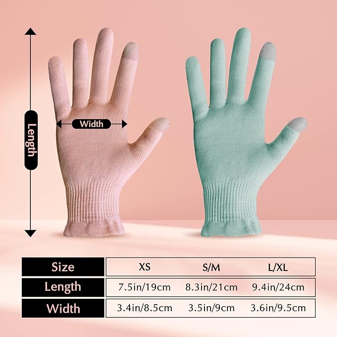 Evridwear Moisturizing Gloves for Sleeping, Cotton Gloves with Touchscreen Fingers for Dry Hands, Eczema Gloves Overnight UV Protection Gloves for Women(6 Pairs L/XL, Light Weight Pink Color)