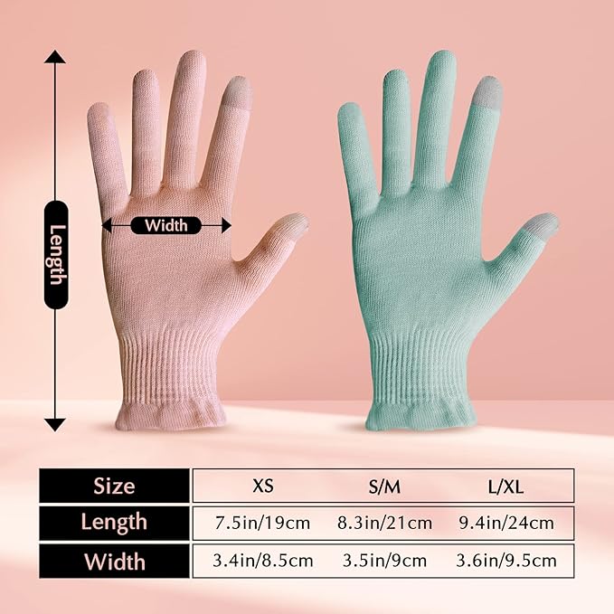 Evridwear Beauty Cotton Gloves with Touchscreen Fingers for SPA, Eczema, Dry Hands, Hand Care, Day and Night Moisturizing, 3 Sizes in Feather or Light Weight(6 Pair XS, Feather Weight Pink Color)