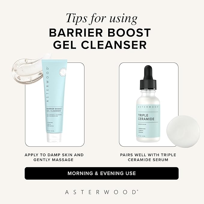 Asterwood Gel Cleanser for Skin Barrier Repair - Hyaluronic Acid Face Wash with Ceramides & Niacinamide - Gentle Facial Cleanser to Remove Makeup & Excess Oil - Hydrating, Fragrance-Free - 5 Fl Oz
