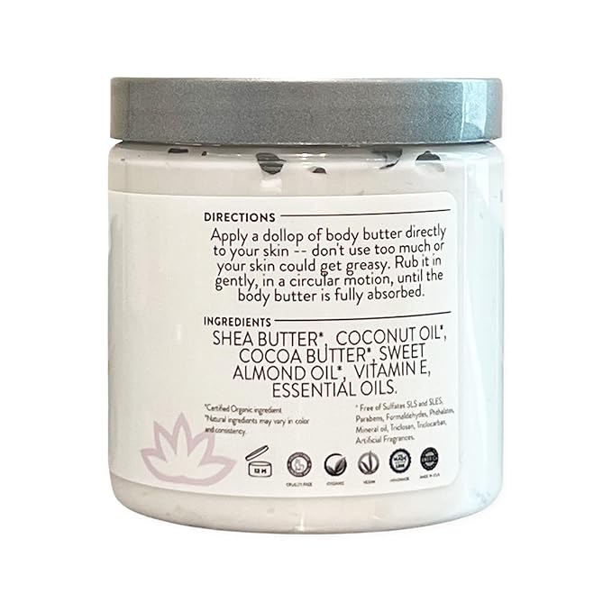 Glimmer Goddess Organic Whipped Body Butter for Women - Moisturizer Cream with Shea & Cocoa Butter, Almonds & Coconut Oil - Blood Orange, 8oz