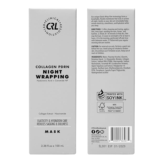 Clinical Resolution PDRN Collagen Night Wrapping Mask, All-In-One Nourish, Revitalize, Radiance for Youthful Glowing Skin Overnight Peel Off Face Mask Korean Skin Care Lab, 100ml 2 Pack
