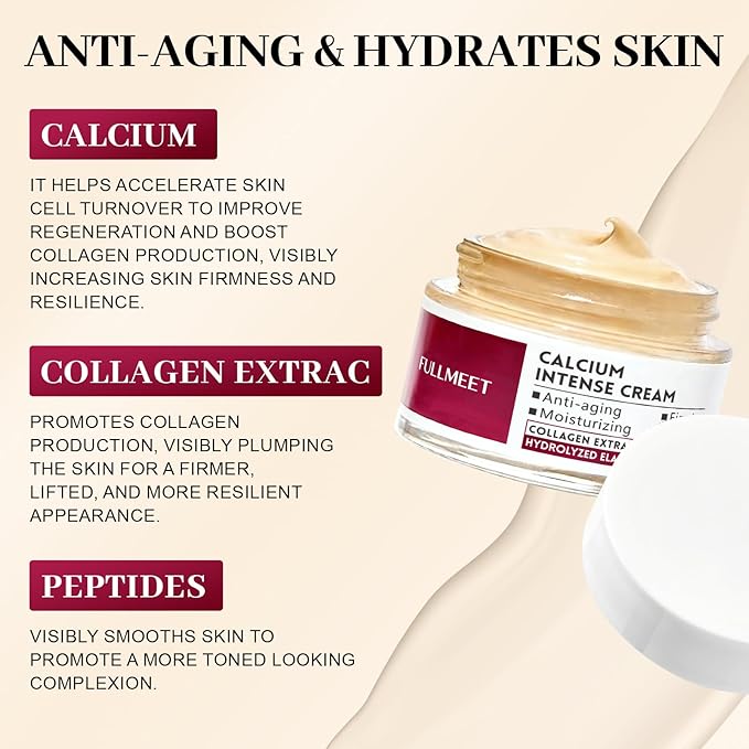 Calcium Intense Cream, Collagen Calcium Volume Cream, Upgraded Repair & Moisturizing Cream, Hydrating Deep Wrinkles on Eye, Anti-Aging & Lifting Care, 1.76 OZ