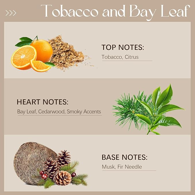 Tobacco & Bay Leaf Fragrance Oil 3.38FL.OZ - Tobacco Scented Oil for Candle Scents for Candle Making, Soap Making Scents, Diffuser Oils Scents