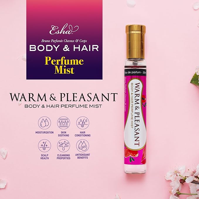 Esha Body & Hair Perfume Mist - Eau de Parfum for Women - Infused with Betaine - Sweet Strawberrys, Nectarine with Golden Amber, Vanilla, and Caramel - (WARM & PLEASANT)