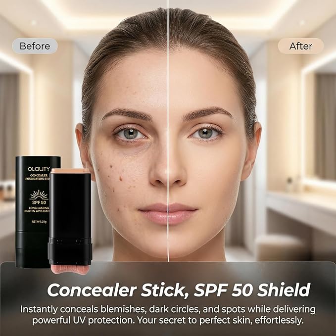 Foundation Stick, Concealer Stick SPF 50+, Waterproof Concealer Foundation Stick, Full Coverage Foundation, Sunscreen Foundation, Tattoo Cover Up Makeup(03# LIGHT SKIN)