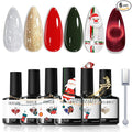 modelones Christmas Gel Nail Polish Set, Winter Cat Eye Red Dark Green Blue Glitter Gold Silver Gel Polish Kit Soak Off Nail Art Manicure Home Gift for Women Girls