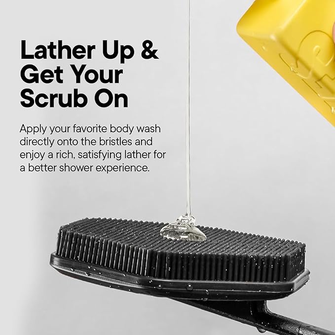 TOOLETRIES Silicone Back Scrubber for Shower Exfoliating Back Brush for Men with Long Handle, Non Slip Grip Body Washer to Clean Hard to Reach Areas, Durable Bath Accessory - Charcoal