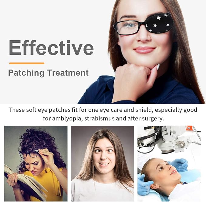 eZAKKA Eye Patches for Adults, Eye Patch for Glasses, Silk Patch for Lazy Eye Amblyopia Strabismus and After Surgery (Black with White Star+Navy)