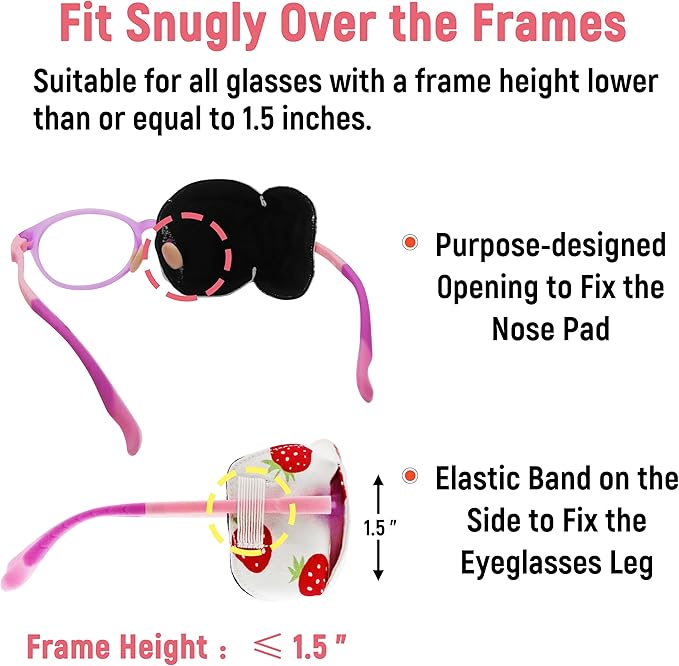 Astropic 3D Cotton & Silk Eye Patch for Kids | Girls Eye Patch for Glasses | Medical Eyepatch for Children with Lazy Eye (Strawberry, Right Eye)