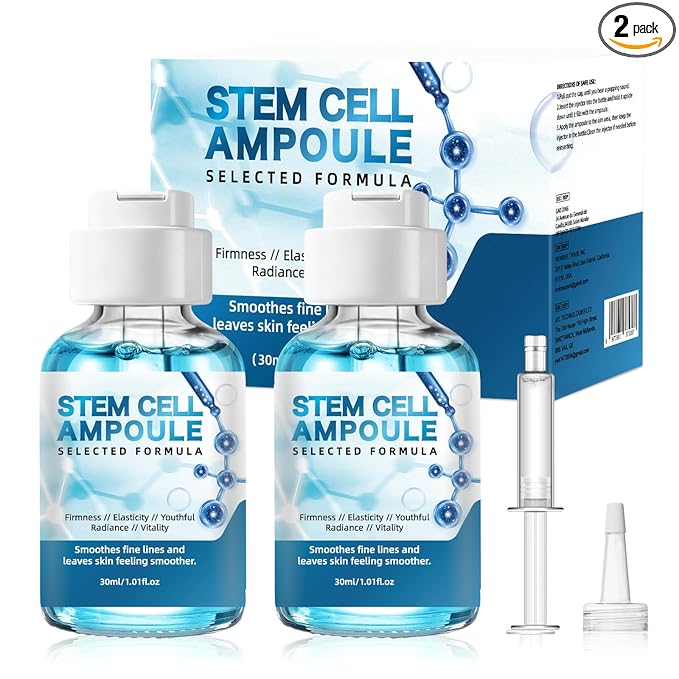 Stem Cell Serum for Face – 2 Pcs Microneedling Serum Ampoule Booster to Use with and without Derma Pen, Korean Anti-Aging Skin Care for Wrinkles, Scars, Hydration & Rejuvenated Skin 1 fl.oz
