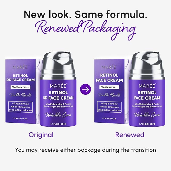 MAREE Face Moisturizer – Retinol Face Cream for Women Moisturizing with Collagen & Hyaluronic Acid – Day & Night Anti-Aging Facial Wrinkle DD Cream Moisturizer for Dry Skin – Crema Para la Cara