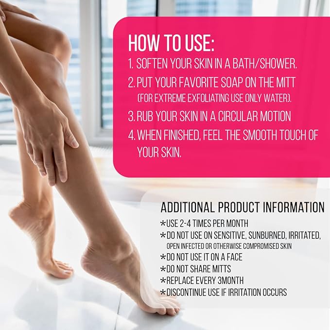 Exfoliating Body Scrub for Bath and Shower Use - Face Scrubber and Body Exfoliator Mitt, Dead Skin Remover - Exfoliating Glove Shower Scrub for Men and Women - Pair Pink