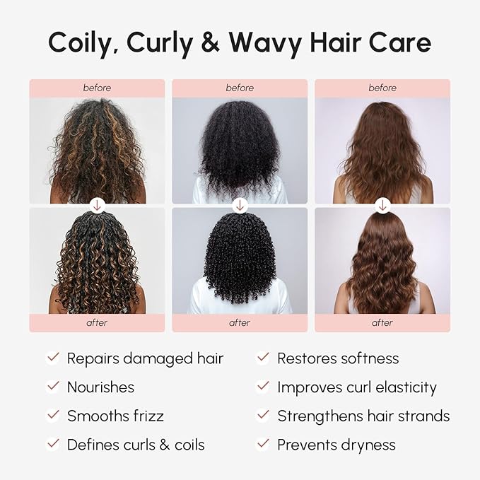 MAREE Curl Repair Hair Mask - Deep Conditioning Care for Damaged, Dry Curly Hair Products for Women & Men - Curl Moisturizer & Conditioner - Tratamiento Mascarilla para el Cabello Seco y Maltratado