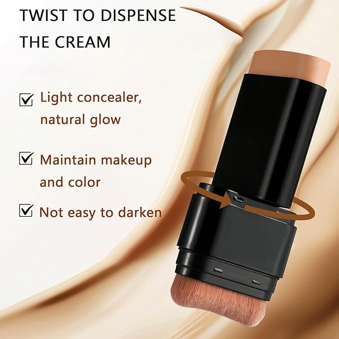 Foundation Stick,2 in 1 Dual-Ended Long-Lasting & Waterproof Concealer Korean Foundation Contour Sticks,Contouring Foundation with Brush,Full Coverage Matte Finish for Face Makeup(04WHEAT)