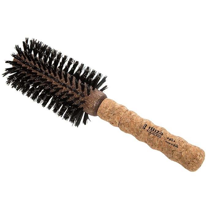 Ibiza Hair Round Boar Bristle Brush (EX4-65mm) | Lightweight with Reinforced Bristles & Cork Handle | Ideal for Crown Volume | Adds Texture & Shine for Medium to Long Styles