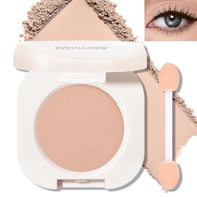 Light Nude Brown Matte Eyeshadow Palette, Single Neutral Eye Shadow Palette Makeup Velvet Smooth Pressed Powder Lightweight Blendable Eyeshadow for Women Daily Natural Eyes Travel-Friendly