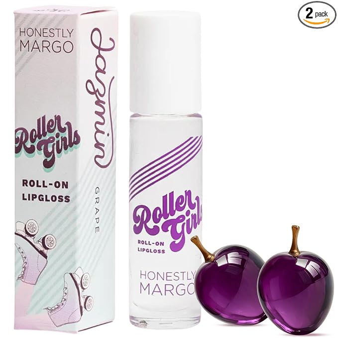 Honestly Margo Roller Girl Roll-On Lip Gloss (Grape Jazmin, 2 Pack) – Lip Gloss for Women with Hydrating Vitamin E & Moisturizing Shine, Refreshingly Lightweight Your Lip Stain, Non Stick Gloss