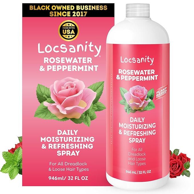Loc Spray - Locsanity Daily Moisturizing Rosewater & Peppermint Spray for Locs, Dreadlocks - Lightweight Frizz Control Hair & Scalp Moisturizer - Natural Loc Care (32 fl oz)