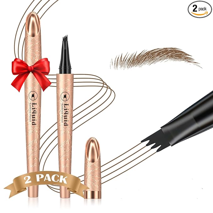 Eyebrow Pen - 2026 New Upgraded 4D Liquid Eye Brow Microblading Pencil With Micro 4 Point Lift & Brow Pen Snatch, Long-Lasting Waterproof, Gifts for Women (2 PCS Light Brown)