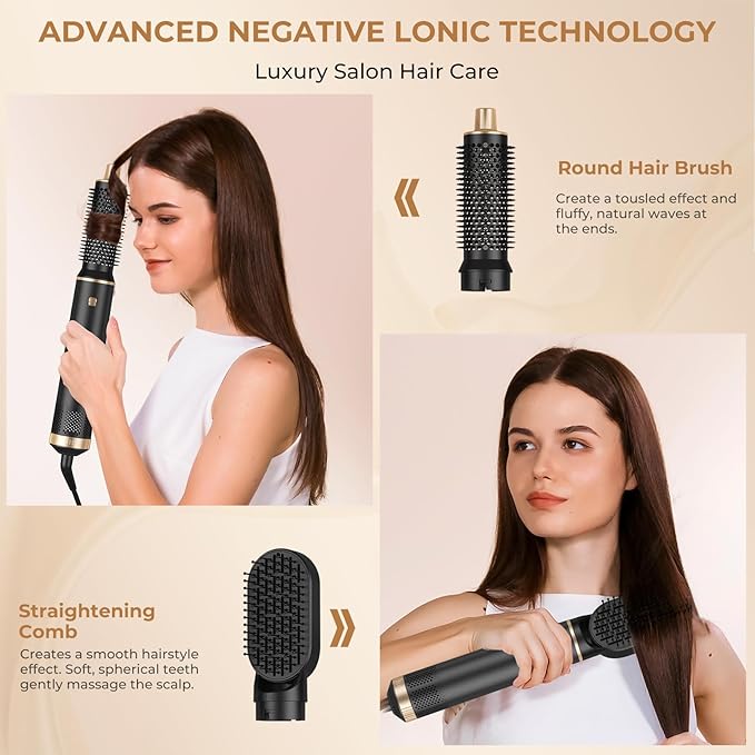 5 in 1 Hair Dryer Brush, Air Style Wrap Hair Styler, Negative Ion Blow Dryer, Hot Air Brush for Blow Drying, Hair Brush for Blow Drying, All-in-One Hair Styling Tool, Volumizing, Straightener & Curler