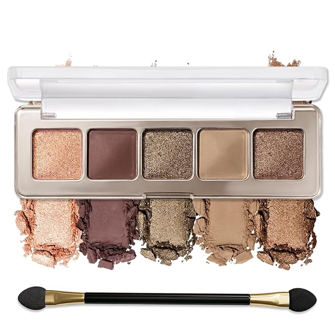 Erinde Olive Taupe Smoky Bronze Champagne Gold Eyeshadow Palette, Matte & Shimmer Nude Neutral Eye Shadow Palettes Blendable Long-Lasting Eye & Contour Makeup Palette for Blue, Green Brown Eyes, 04