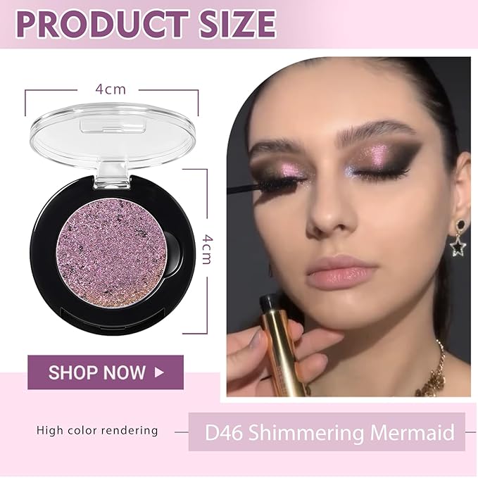 Refillable Eyeshadow Palette - Matte/Glitter/Duo-Chrome Pressed Powder & Cream Formula, Neutral/Shimmer/Smokey Multichrome, Travel-Friendly Iron Pan Refills (Chameleon, D46)