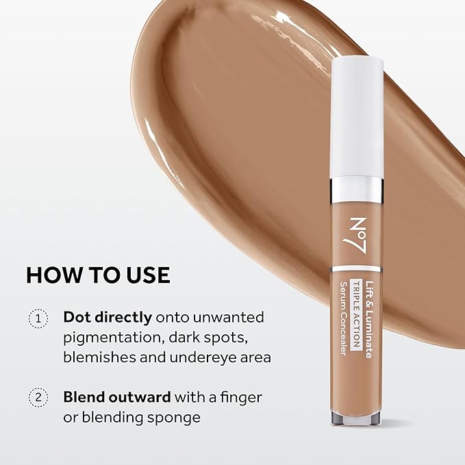 No7 Lift & Luminate Triple Action Serum Concealer - Truly Medium - Anti Aging Liquid Concealer Makeup for Blemishes & Dark Circles - Medium to Full Coverage Concealer for Face (8ml)