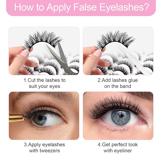 Azenlo False Eyelashes 48 Pairs Faux Mink Lashes 10-18mm Wispy Lashes 3D Fluffy Cat Eye Lashes Pack Bulk Wholesale Strip Long Lashes(style 48-036)