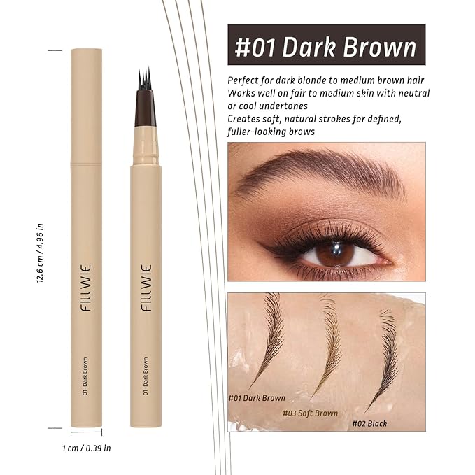 Eyebrow Pomade Kit – 2 Pack Stay Put Waterproof Brow Color to Fill & Shape Brows, with 4-Tip Liquid Eyebrow Pen, Double-Ended Angled Spoolie Brush & PU Travel Pouch (Dark Brown + Taupe)