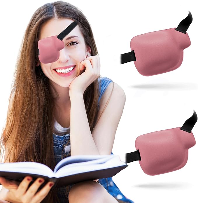 Eye Patches for Adults and Kids, 2 Pcs 3D Eye Patch Adjustable Medical Eyepatch for Lazy Eye Amblyopia Strabismus and After Surgery for Right Eye Pink