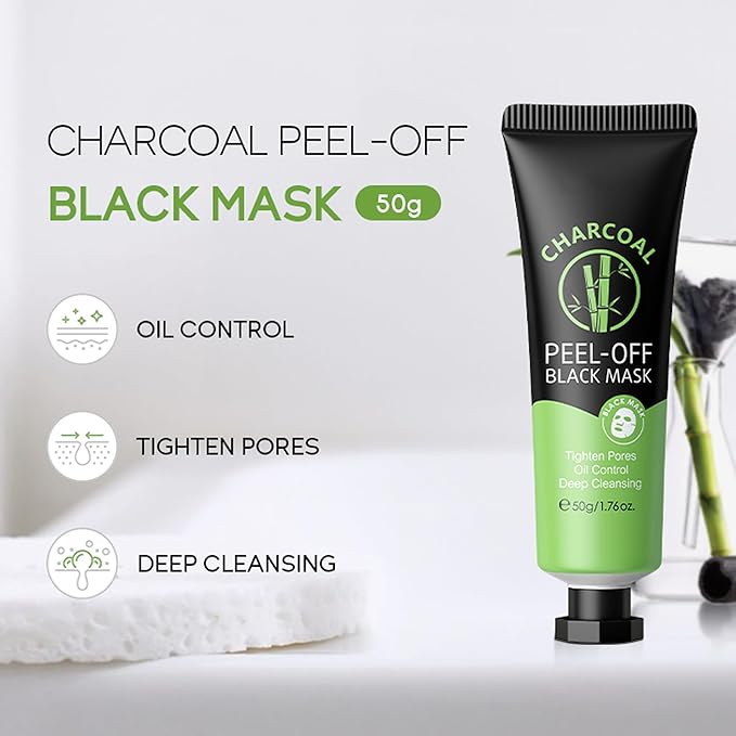 Charcoal Peel Off Face Mask Blackhead Remover Mask, Moisturizing Charcoal Facial Mask with Sodium Hyaluronate, Deep Cleansing Cleanser for Dirts, Pores, Acne, Skin Oil and Blackheads, 1.76 oz