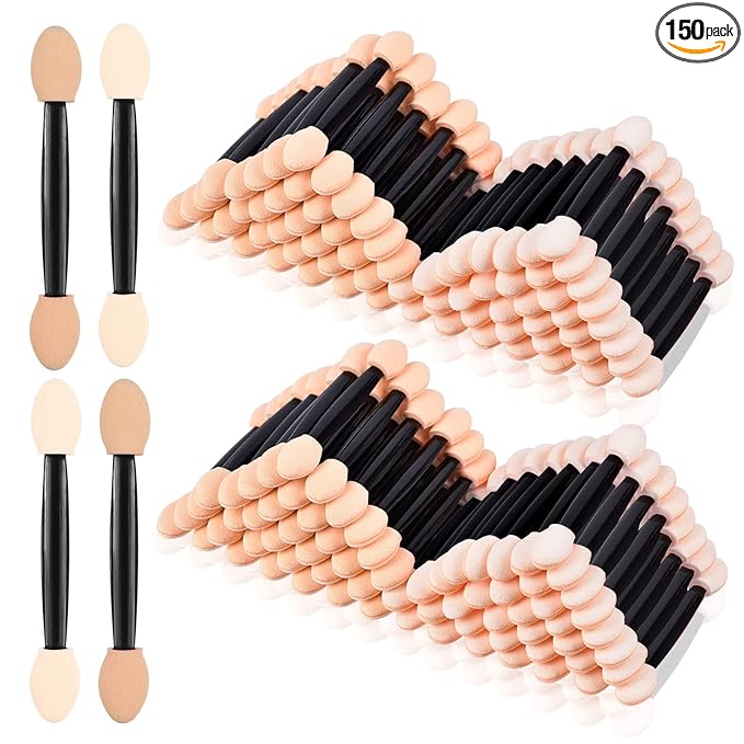 MORGLES 150Pcs Sponge Eyeshadow Applicators, Double Sided Eyeshadow Brush with Box, Black Makeup Applicators