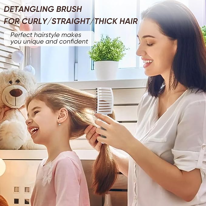Boar Bristle Hair Brush 2PCS, Curved Vented Detangling Brush for Wet and Dry Hair, Styling Paddle Hairbrush for Women Men Kids Curly Straight Thick Long or Short Hair