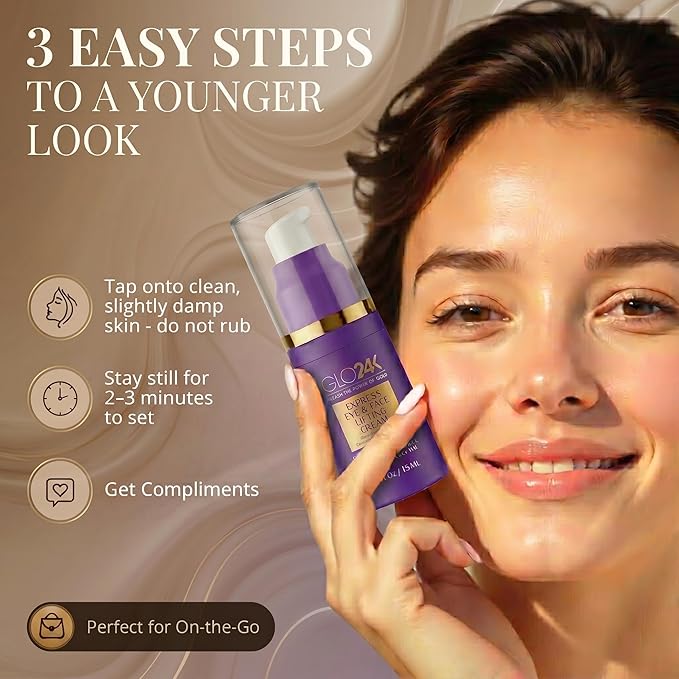 GLO24K Express Eye & Face Lifting Cream with Hyaluronic Acid, Peptides, 24K Gold, and Essential Vitamins - Reduces Wrinkles, Fine Lines, and Puffiness - Suitable for All Skin Types