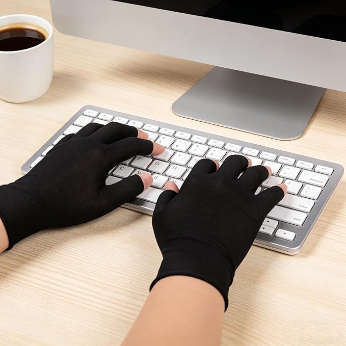 3 Pairs of Fingerless Cotton Gloves 100% Black Cotton Moisturizing Gloves for Dry Hands Cut 5 Fingertips Overnight Hydration Touchscreen-Friendly Gloves for Women & Men