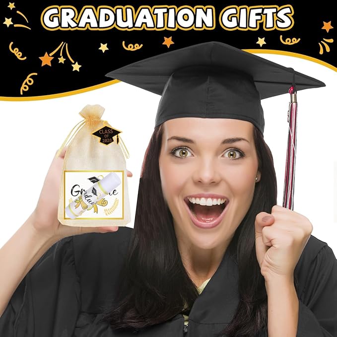 50 Set 2026 Graduation Gift Bulk Lip Balms Class of Graduation Party Favors with 6 Assorted Flavors Inspirational Graduation Gifts with 50 Organza Bags and Cards for Students Graduation Party