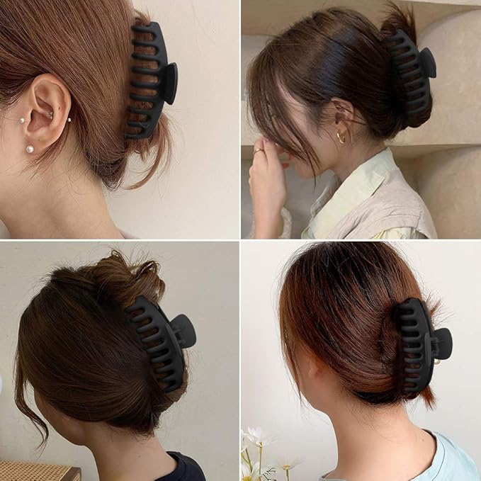 WHAVEL 6PCS Matte Plastic Large Black Hair Claw Clips For Thick Hair Jaw Clips Non-slip Ponytail Holder Hair Clip Clamps Teeth for Women and Girls