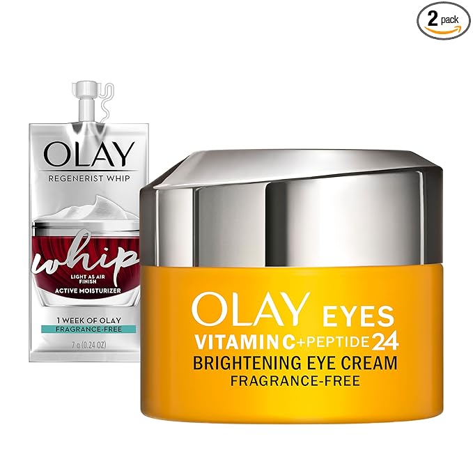Olay Vitamin C + Peptide 24 Eye Cream, Fragrance-Free, 0.5 oz + Whip Face Moisturizer Travel/Trial Size Gift Set